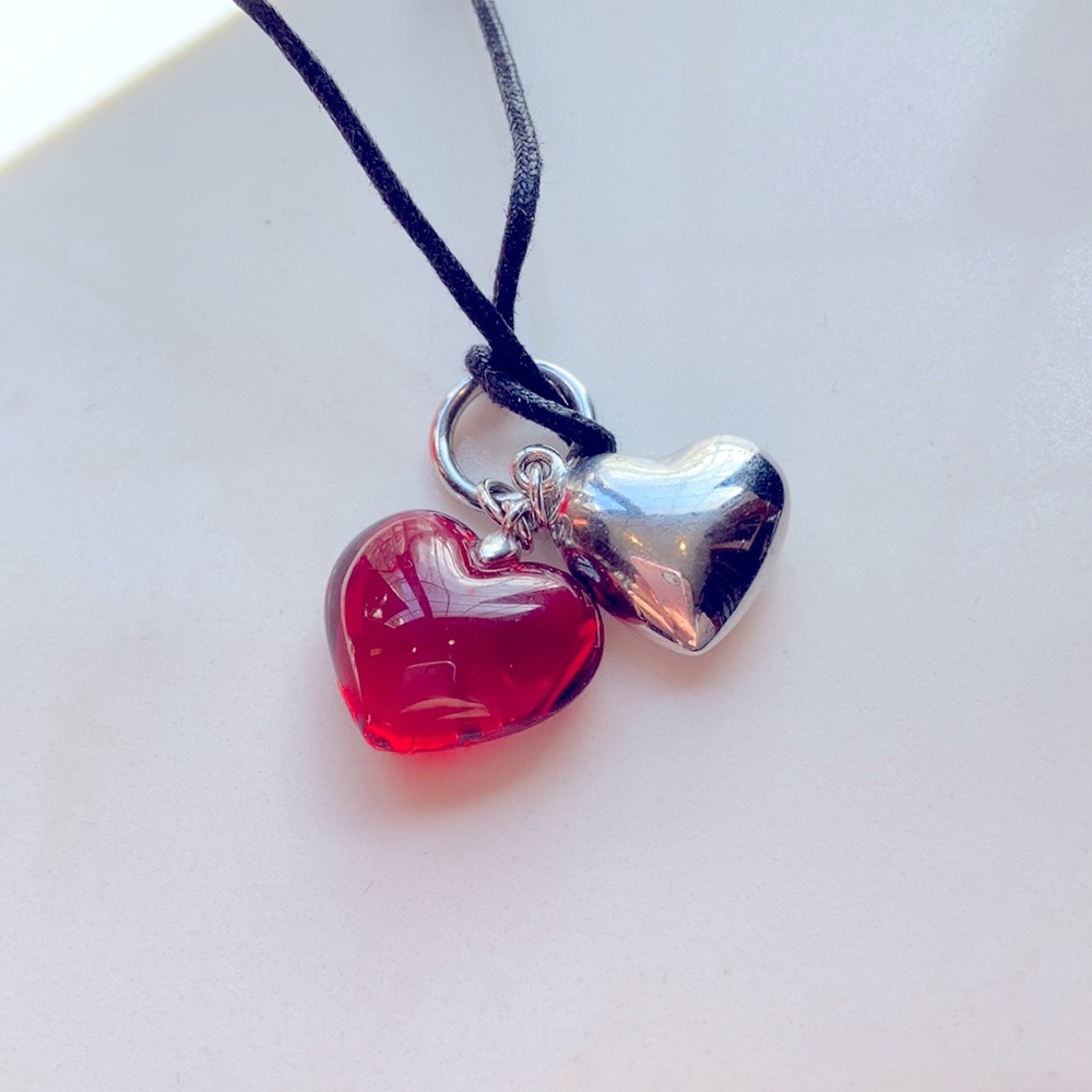 Baccarat double heart necklace, choker with Box - Picture 3 of 4
